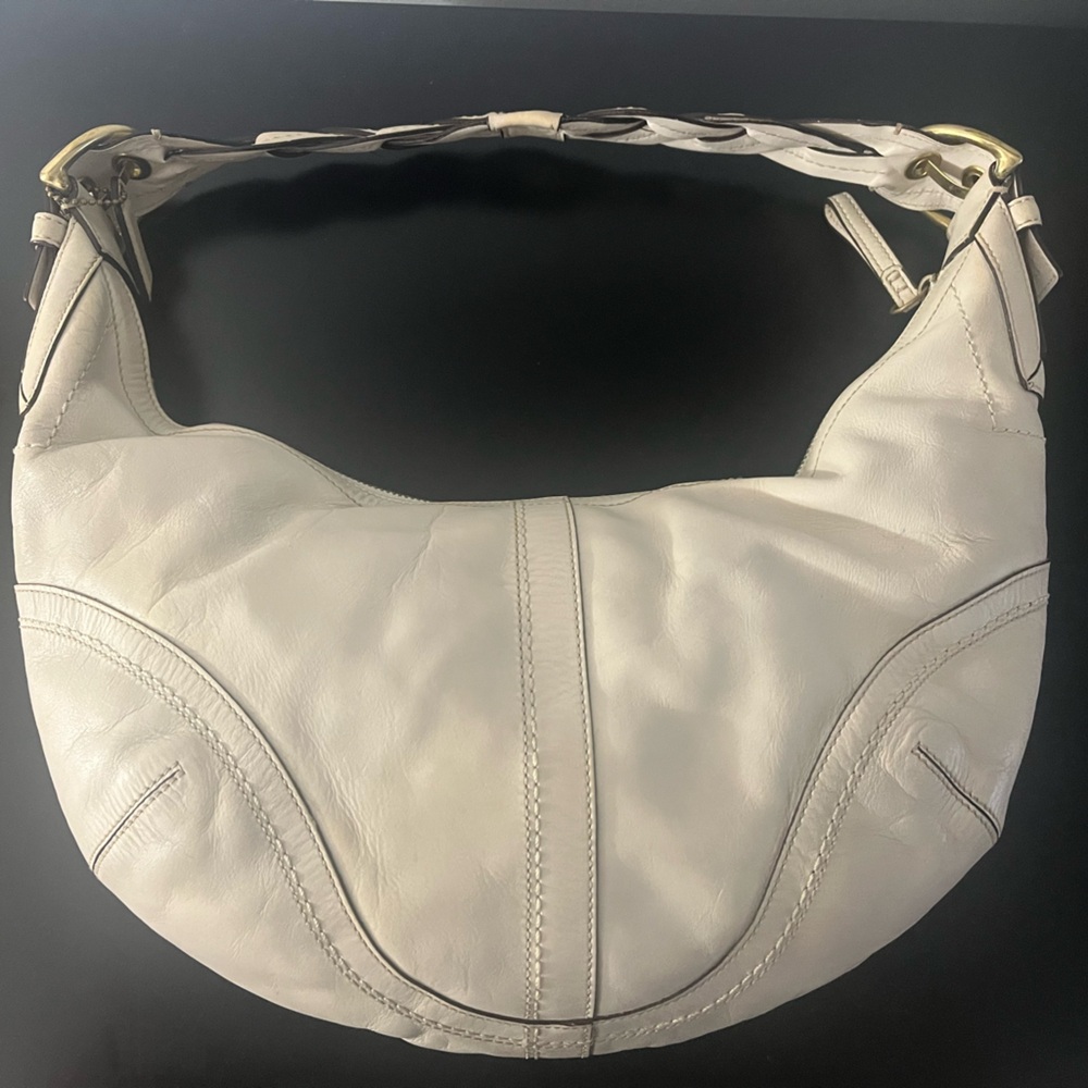 Coach 10044 White Cream Hobo Y2K 90s Vintage Bag with Gold Accents